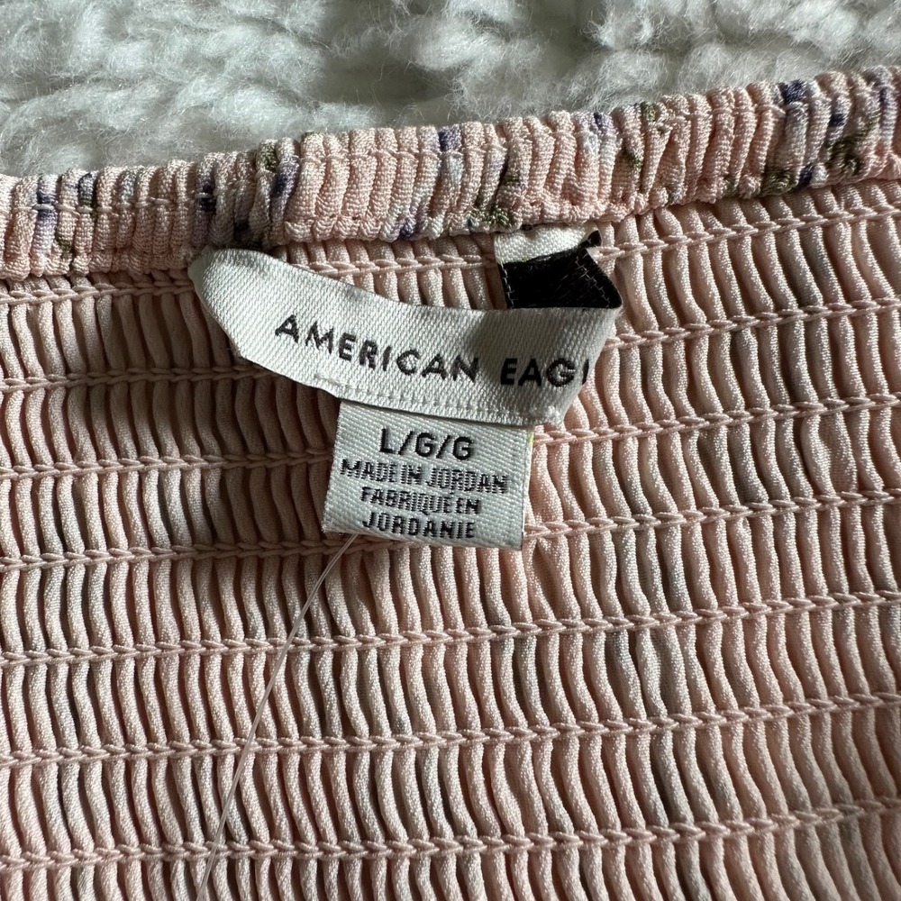 American Eagle Floral Smocked Back Babydoll Top Pink Purple Boho NWT Size L - Picture 7 of 16